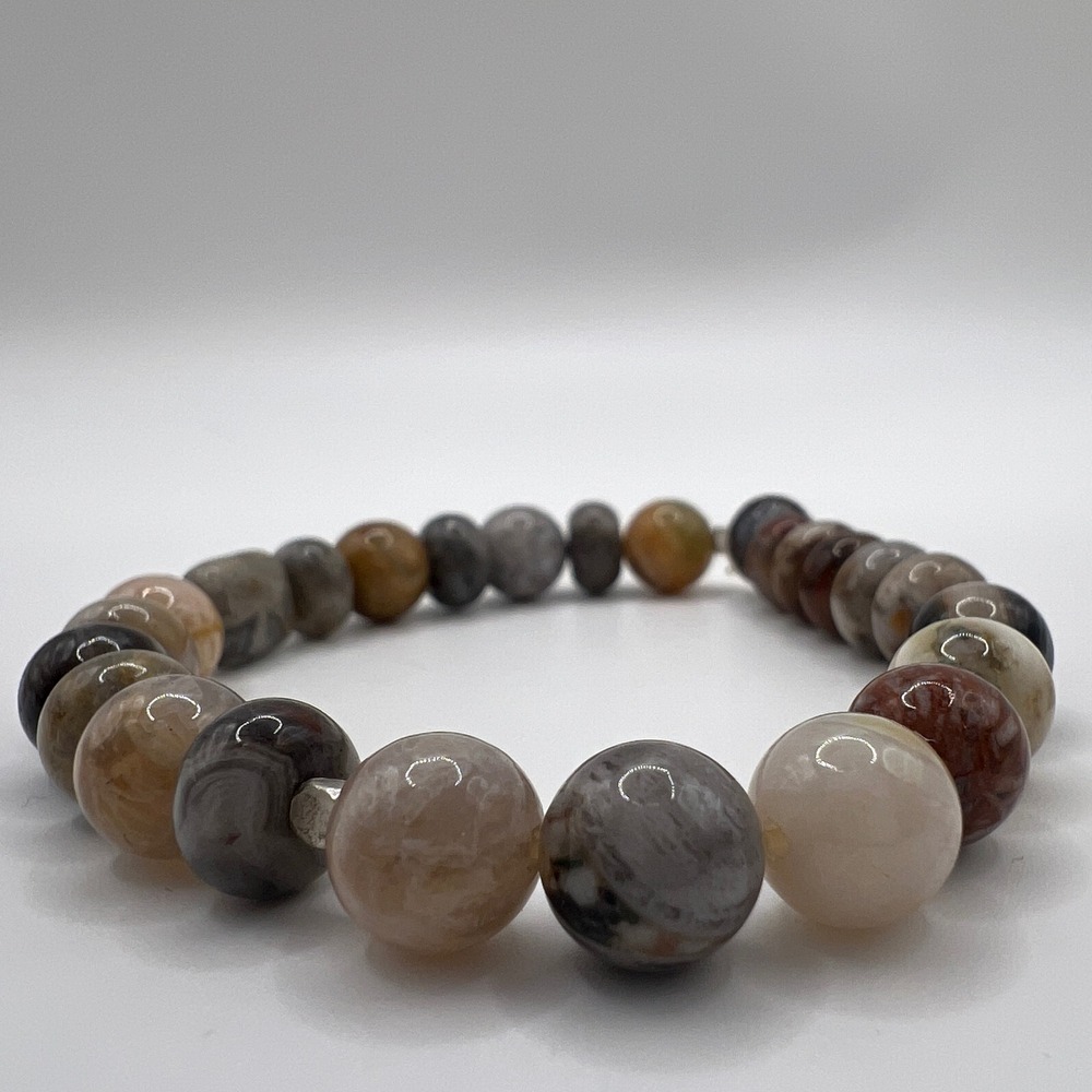 Earth Tone Natural Stone Beaded Stretch Bracelet Boho Jasper Agate Mixed Media